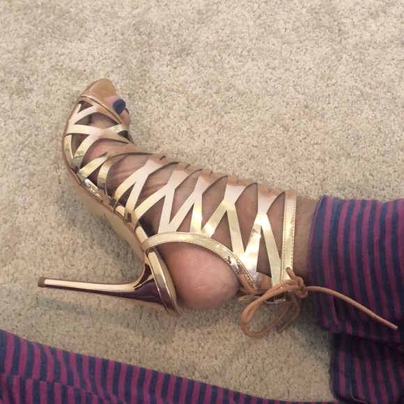 Gold open toe six inch heel sandals! I never wore! - Picture 3 of 3